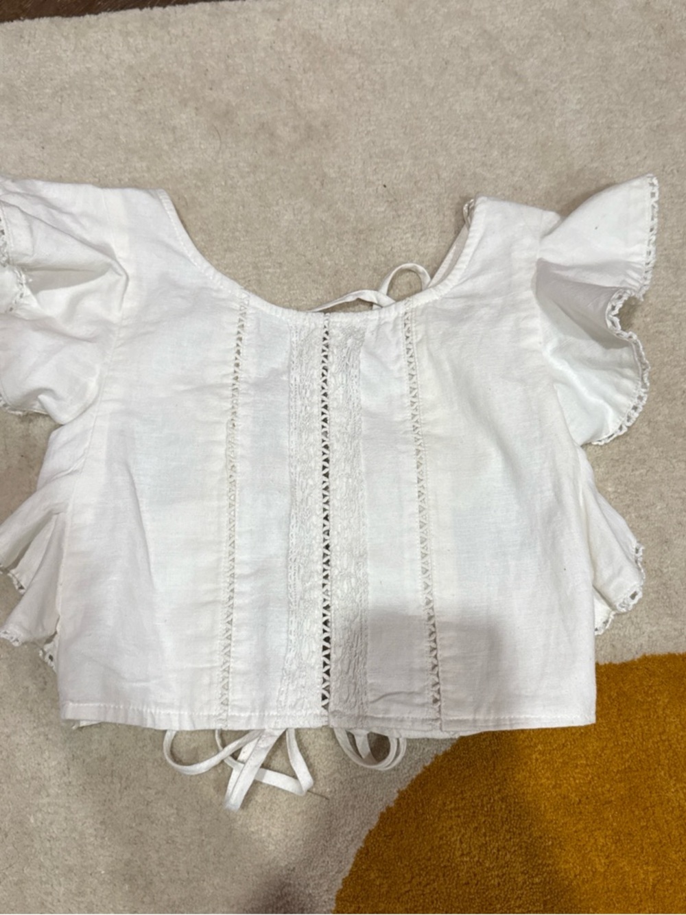 Zara White Cotton Lace-Trim Crop Top